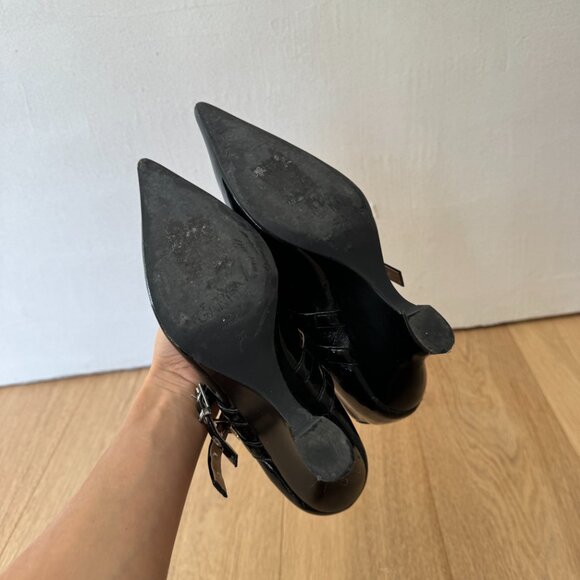 GANNI Black Eyelets Low Wedge Heels Size 37 - Picture 2 of 7